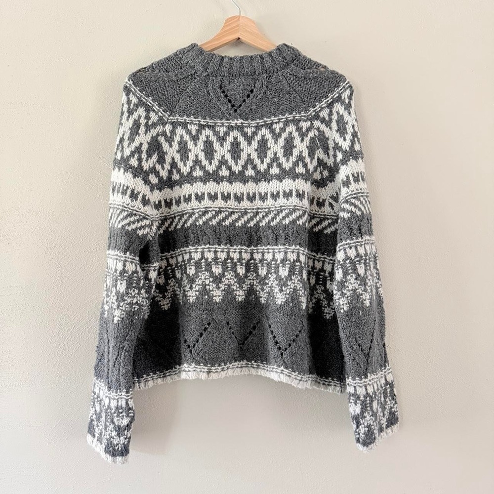 John Paul Richard Women's Large Gray Fair Isle Nordic Wool Blend Sweater - Picture 3 of 5